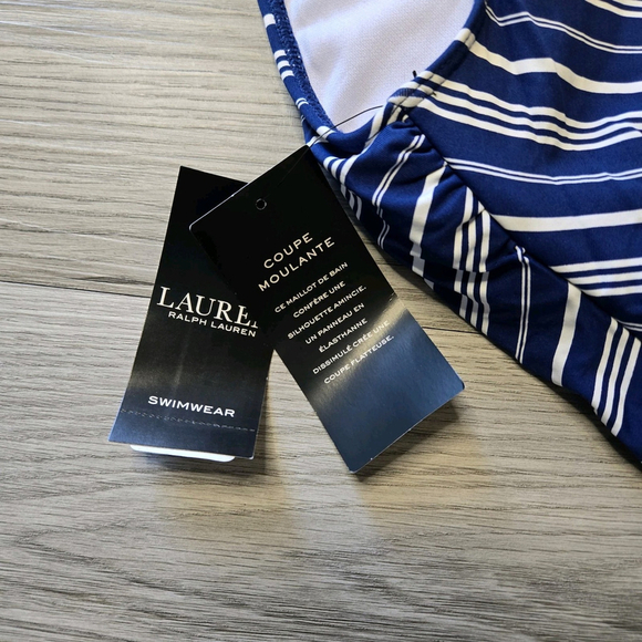 Lauren Ralph Lauren Striped One Shoulder One-Piece Swimsuit Blue 6 NWT Shaping - Picture 5 of 10